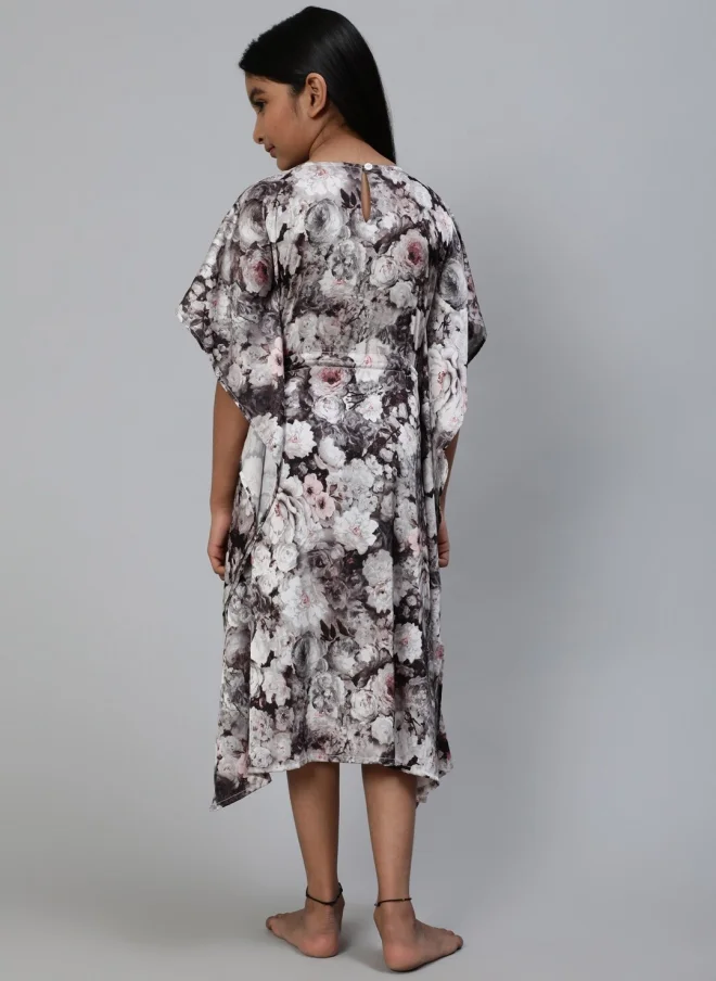 AKS Floral Printed Kaftan Midi Dress for Girls