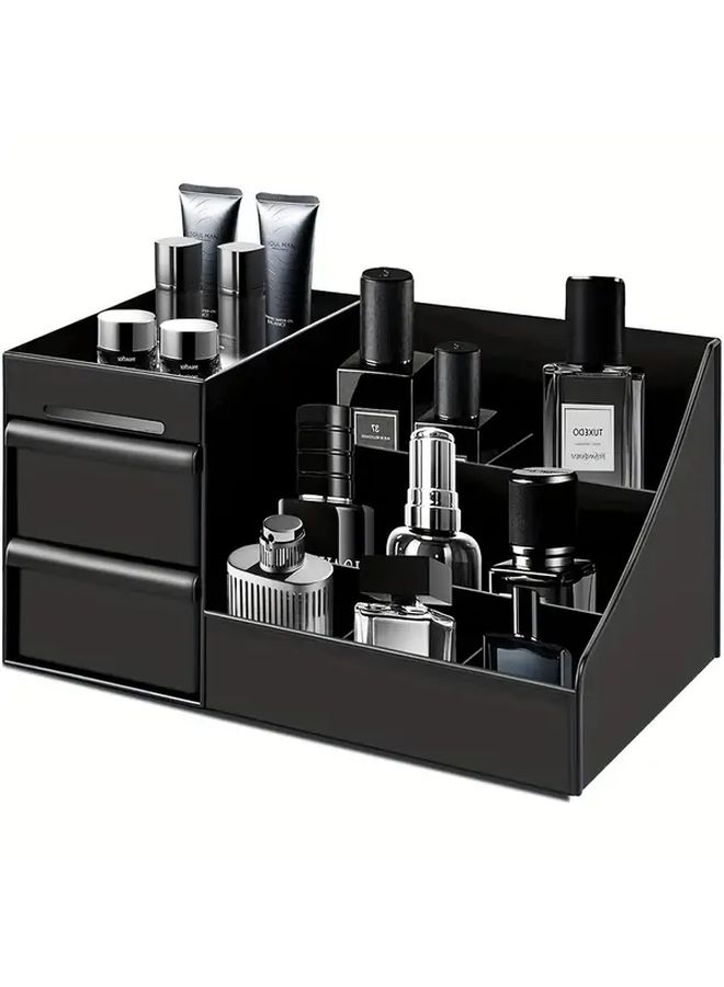 Black Vanity Organizer With Drawers And Shelf For Bathroom And Desk Storage - Image 1