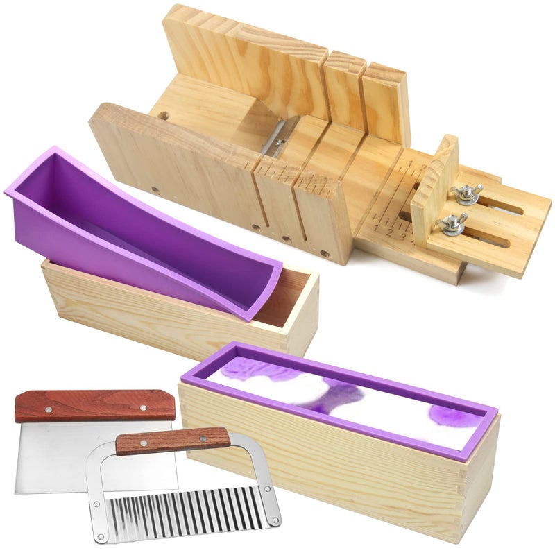 Voulosimi Wooden Soap Making Cutting Mold  Loaf Soap Cutter Mold with Wavy Cutter  Straight Slice