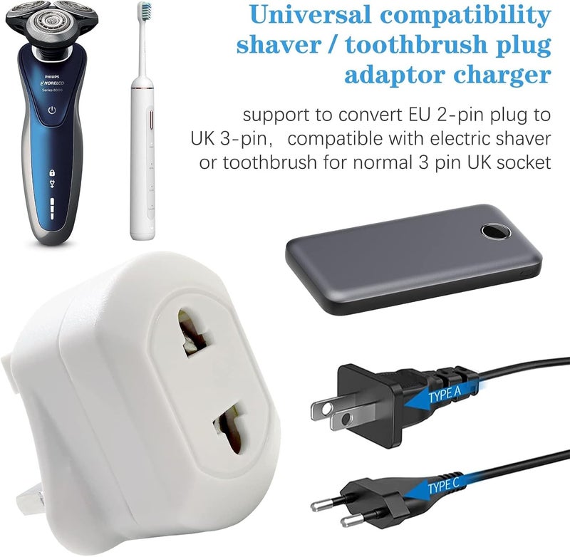 SWIUKPHE 2 Pack UK Shaver & Toothbrush Plug Adapter, Universal Bathroom Plug Adaptor for Shavers and Toothbrushes, Compatible Plug Adaptor UK - Image 3