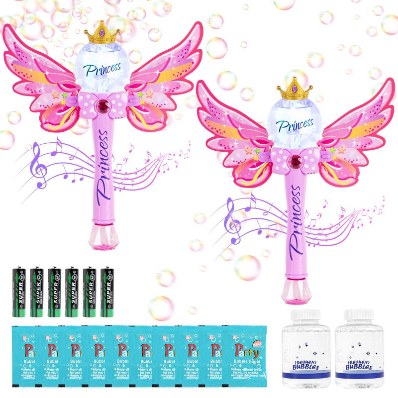Hugeway 2 Pack Bubble Wands for KidsLight Up Music Bubble MachineBubble Maker Bubble BlowerOutdoor Birthday Party Bubble Toys for ToddlersGift for Girls Age 3 Years OldPinkPink - Image 3