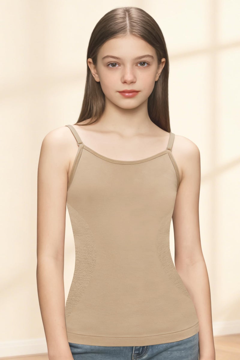 DANSHOW Girls Camisole Tank Top Elastic Sleeveless Dance Undershirts with Spaghetti Clear Straps and Silicone Cover (HY8H-18-1-M) - Image 3