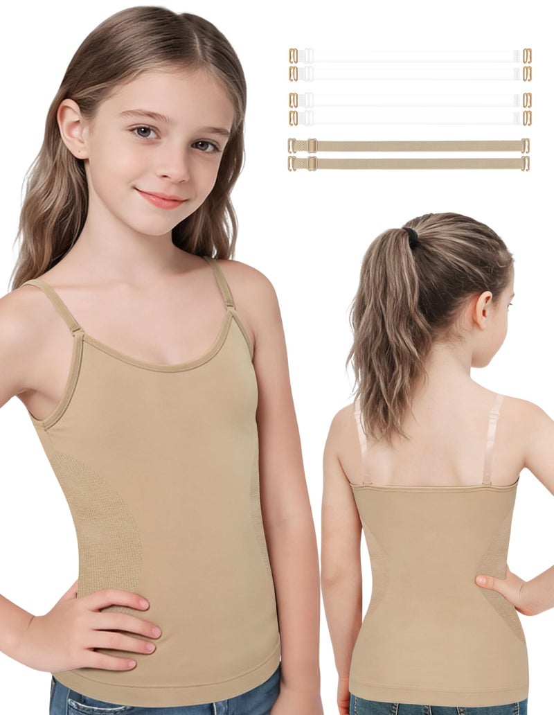 DANSHOW Girls Camisole Tank Top Elastic Sleeveless Dance Undershirts with Spaghetti Clear Straps and Silicone Cover (HY8H-18-1-M) - Image 1