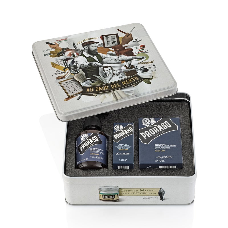 Proraso Beard Care Kit Gift Set for Men with Beard Wash Oil and Balm Azur Lime