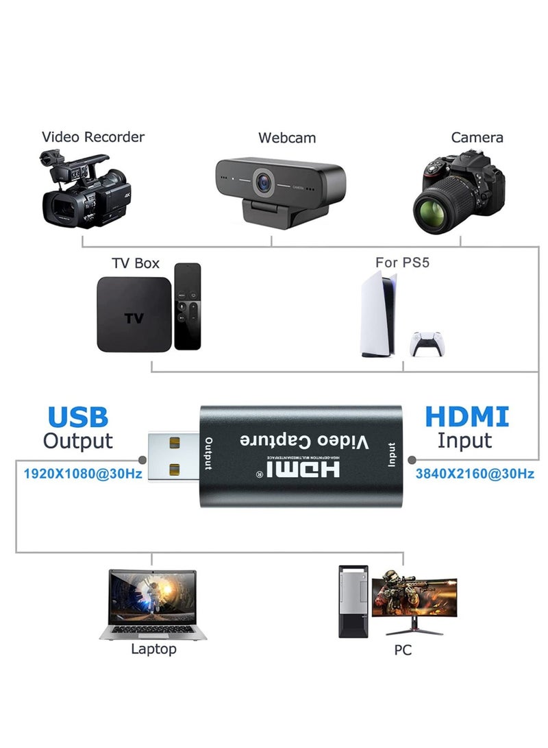 Captaintech 4K Video Capture Card, USB 2.0 HDMI Video Capture Device, Full HD 1080P for Video Conferencing, Game Recording, Live Streaming Broadcasting, Home Office, Compatible with Nintendo Switch/Xbox One/PS4 - Image 5
