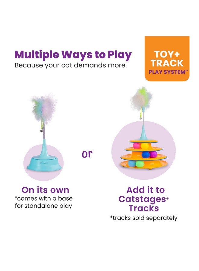 Catstages 2-in-1 Interactive Spring Cat Toy and Topper for Ball Track, Bat & Swat Spring-Toy with Feathers + Bells, Blue - Image 4