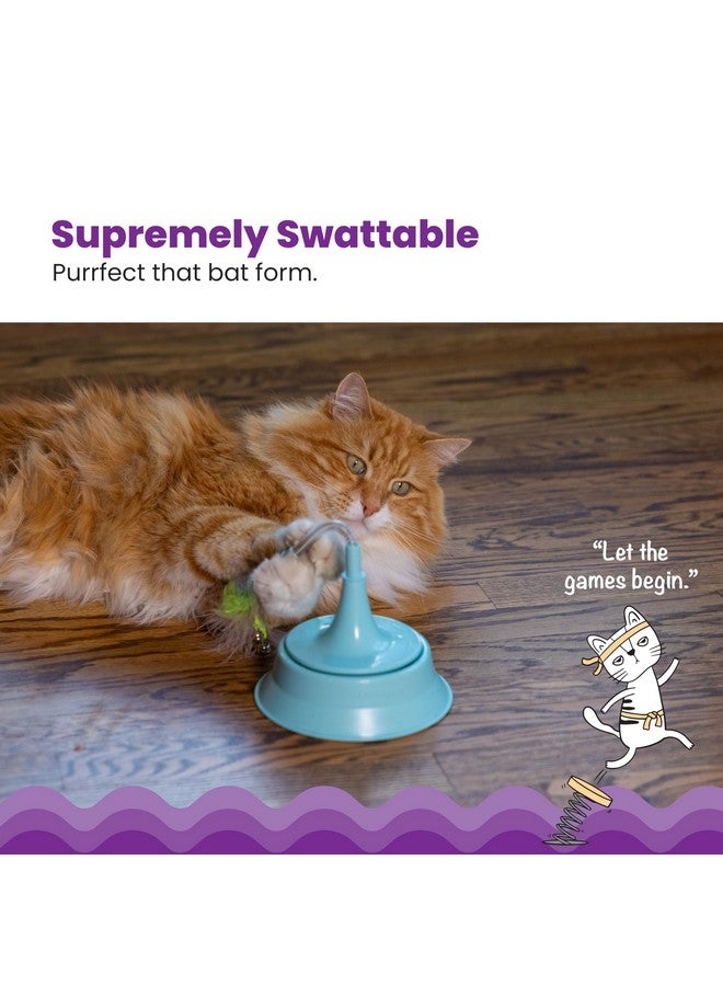 Catstages 2-in-1 Interactive Spring Cat Toy and Topper for Ball Track, Bat & Swat Spring-Toy with Feathers + Bells, Blue - Image 2
