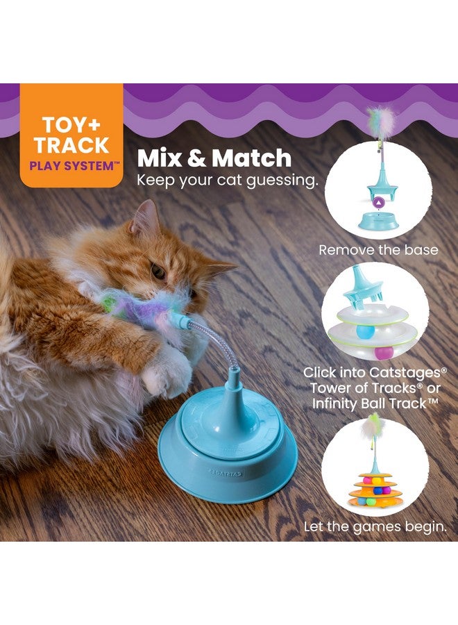 Catstages 2-in-1 Interactive Spring Cat Toy and Topper for Ball Track, Bat & Swat Spring-Toy with Feathers + Bells, Blue - Image 5