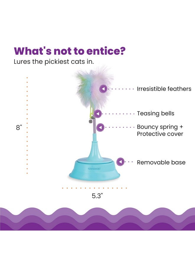 Catstages 2-in-1 Interactive Spring Cat Toy and Topper for Ball Track, Bat & Swat Spring-Toy with Feathers + Bells, Blue - Image 3