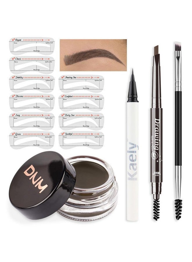 evpct Eyebrow Stamp Pencil Kit for Eyebrows, Makeup Brow Stamp Trio Kit with Waterproof Eyebrow Pencil, Eyeliner, Eyebrow Pomade, 10 Eyebrow Stencils and Dual-ended Eyebrow Brush, Kit-06# MEDIUM BROWN - Image 1