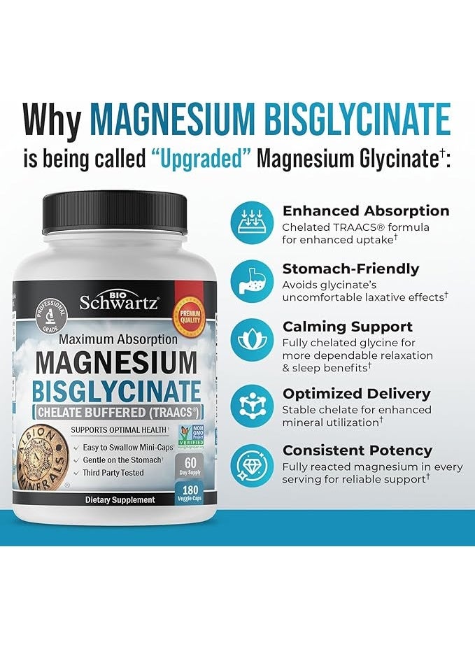 BioSchwartz, Maximum Absorption Magnesium Bisglycinate, 180 Veggie Caps (24 mg per Capsule) - Image 2