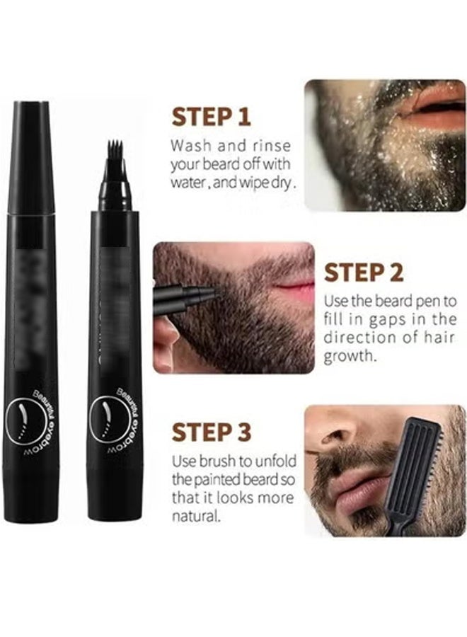 Beard Pen, Black Beard Filler  Pencil for Men, Waterproof Sweatproof Beard Coloring Pen, 24 Hours Long Lasting Beard Filler, Micro Fork Tip Beard Gap Filler, Natural Look Beard Enhancement - Image 3
