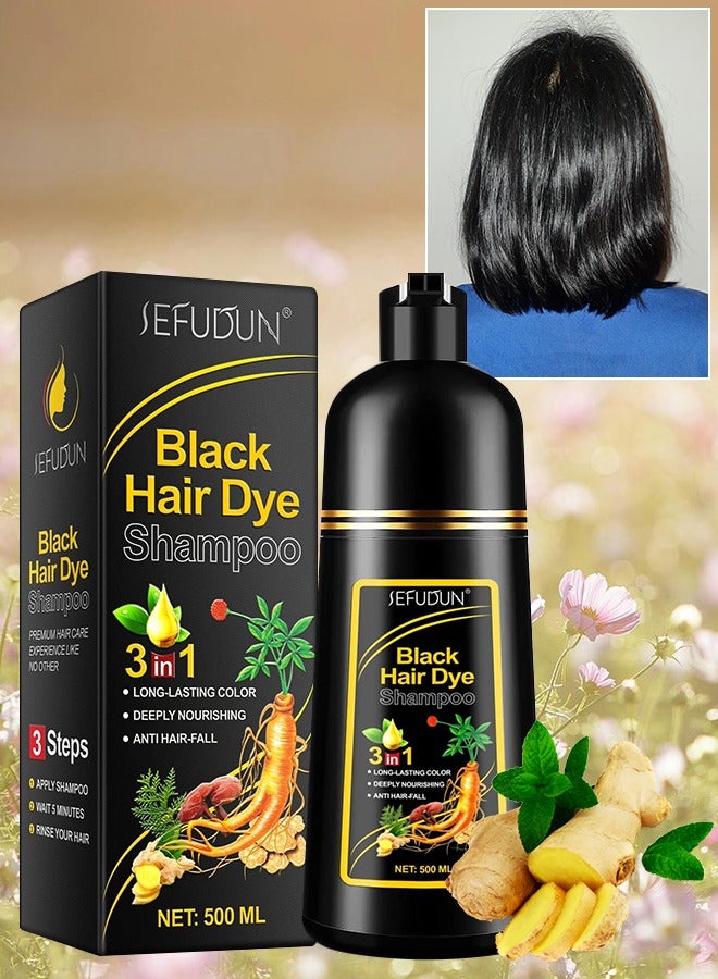 Sefudun شامبو صبغ الشعر الأسود 500 مل شامبو صبغ الشعر الفوري للرجال والنساء ألوان في دقائق تدوم طويلاً آمنة وسهلة الاستخدام