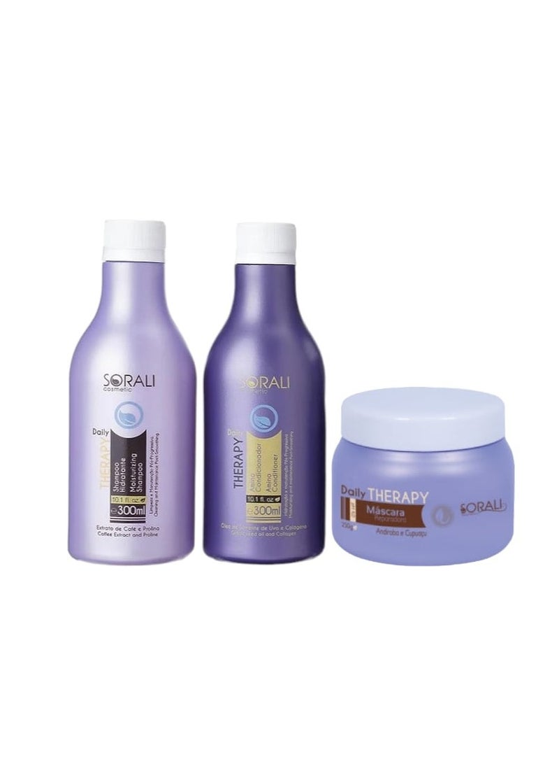 سورالي، 3 في 1 مجموعة ثيرابي ليس لتمليس الشعر شامبو مرطب 300 مل+ أمينو بلسم 300 مل + قناع إصلاح 250مل - Image 1