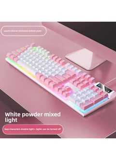 Mechanical Feel Game Backlit E-sports Office USB External Full-size Blue And White Double White Wired Keyboard-Color:White And Pink Two-color-color Light Keyboard [personalized Dual-piece]-single Keyboard [one-year Warranty] + E-sports Mouse