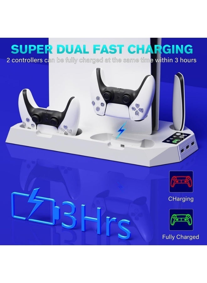 Cooling Station for PS5 & PS5 Slim Console Disc/Digital Edition, Stand Compatible with PlayStation 5, Charging Station with Dual Controller Charger, 3 Levels Cooling Fan, 3 USB Hubs & Headset Holder - Image 5