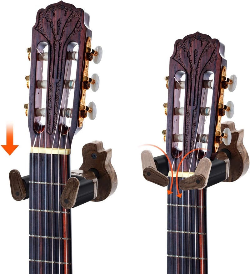 PUNK Black Walnut Hard Wood Base Auto Lock Guitar Wall Mount - Hanger for Acoustic, Electric, Classical & Bass - Image 5