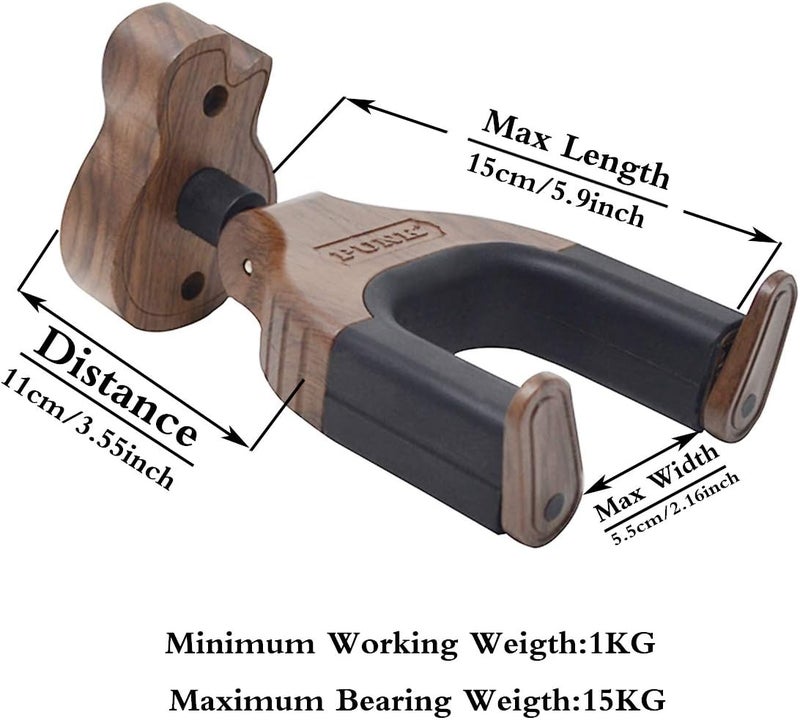 PUNK Black Walnut Hard Wood Base Auto Lock Guitar Wall Mount - Hanger for Acoustic, Electric, Classical & Bass - Image 2