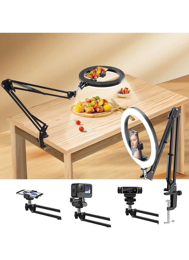 TYCOM Overhead Camera Mount with 10" Ring Light and Phone Holder for Desk,Phone Mount Arm Stand with Remote for iPhone,Overhead Tripod for Viedo Recording Vlog YouTube TikTok Live Stream Cooking Nail Art  - Image 3