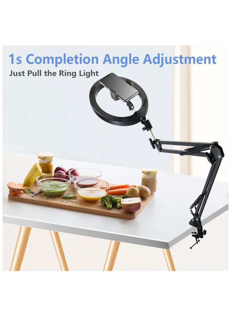 TYCOM Overhead Camera Mount with 10" Ring Light and Phone Holder for Desk,Phone Mount Arm Stand with Remote for iPhone,Overhead Tripod for Viedo Recording Vlog YouTube TikTok Live Stream Cooking Nail Art  - Image 2