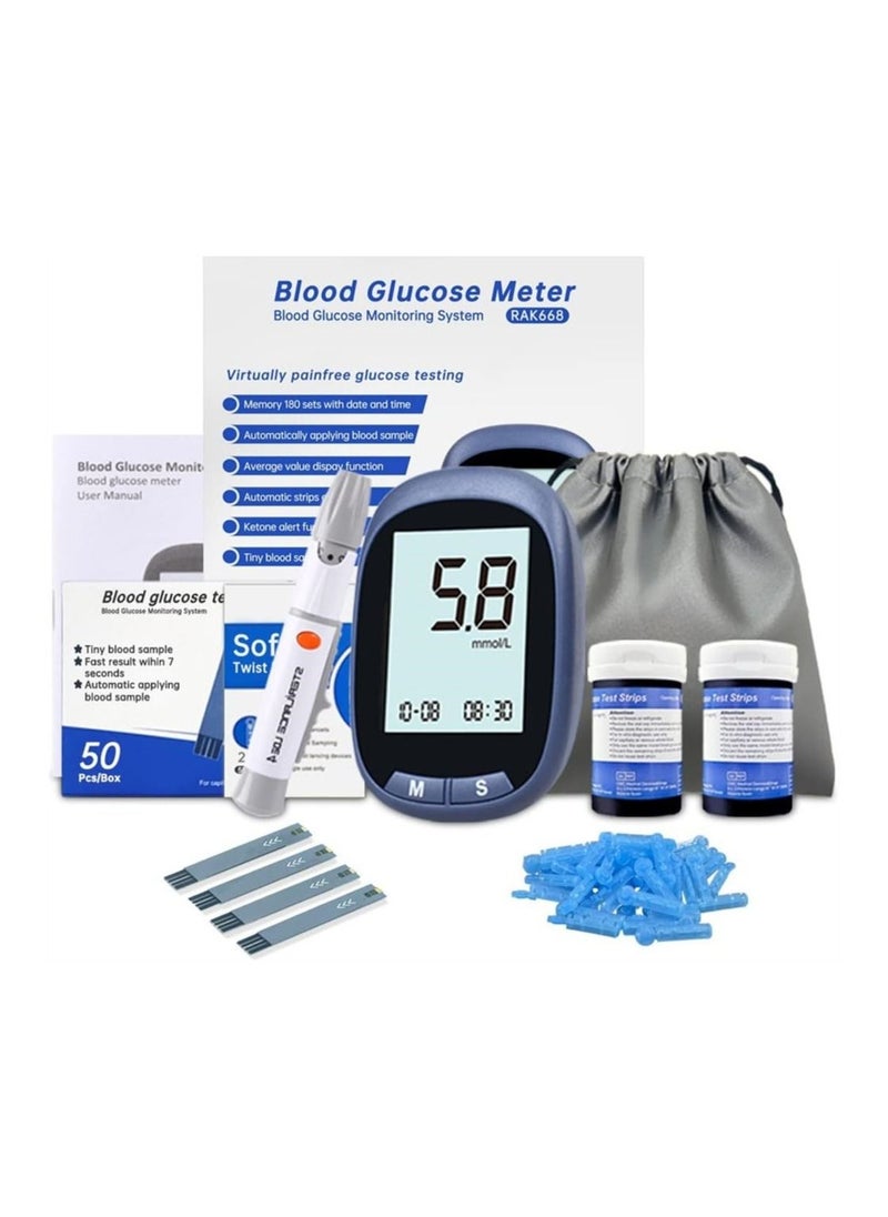 DMG TECH Blood Glucose Monitor,50 Glucometer Strips, Fully Automatic Portable Blood Glucose Monitoring System, Diabetes Testing Kit, Coding-free Meter, Large Display  - Image 1