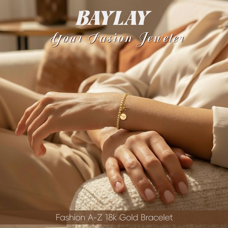 BAYLAY Gold Beaded Bracelets for Women-Initial Bracelet Dainty Gold Bracelets for Women Bead Bracelet Bow Jewelry for Mom Girlfriend Pulseras Para Mujer Valentine Birthday Gifts Waterproof Non Tarnish - Image 3