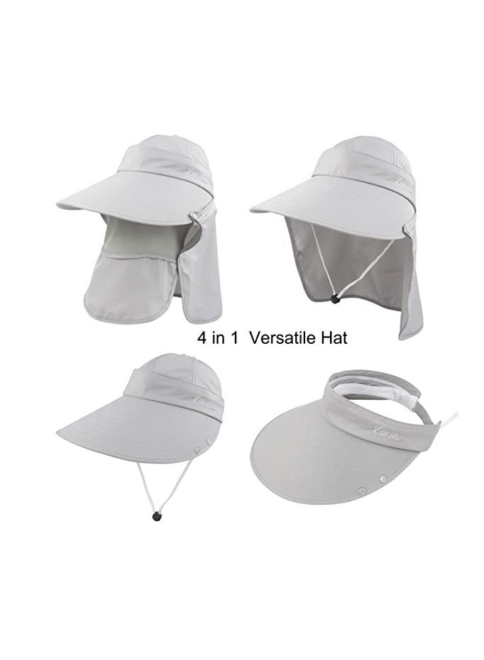 أليكسفيان Alexvyan المرأة واسعة حافة قناع الوجه قبعة الشمس حاجب الشمس الرقبة انفصال الوجه رفرف ذيل حصان حماية من الأشعة فوق البنفسجية قبعة الشمس حديقة الصيد المشي لمسافات طويلة حماية من الشمس قناع الشمس (رمادي) - Image 1