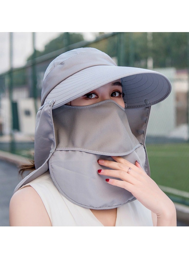 أليكسفيان Alexvyan المرأة واسعة حافة قناع الوجه قبعة الشمس حاجب الشمس الرقبة انفصال الوجه رفرف ذيل حصان حماية من الأشعة فوق البنفسجية قبعة الشمس حديقة الصيد المشي لمسافات طويلة حماية من الشمس قناع الشمس (رمادي) - Image 2