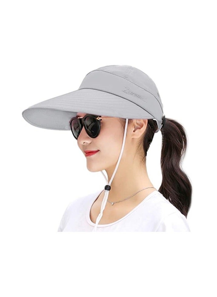 أليكسفيان Alexvyan المرأة واسعة حافة قناع الوجه قبعة الشمس حاجب الشمس الرقبة انفصال الوجه رفرف ذيل حصان حماية من الأشعة فوق البنفسجية قبعة الشمس حديقة الصيد المشي لمسافات طويلة حماية من الشمس قناع الشمس (رمادي) - Image 4