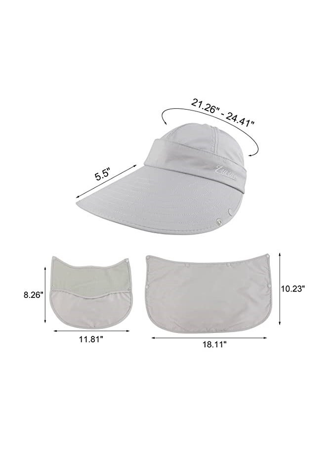 أليكسفيان Alexvyan المرأة واسعة حافة قناع الوجه قبعة الشمس حاجب الشمس الرقبة انفصال الوجه رفرف ذيل حصان حماية من الأشعة فوق البنفسجية قبعة الشمس حديقة الصيد المشي لمسافات طويلة حماية من الشمس قناع الشمس (رمادي) - Image 3