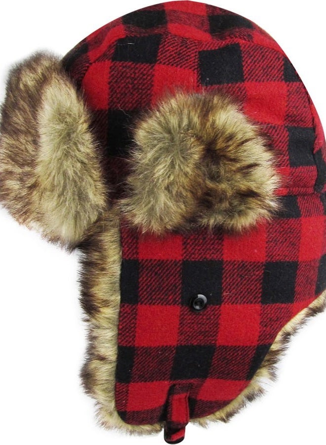KBETHOS Lumberjack Plaid Aviator Trapper Hat Trooper Ear Flaps Ushanka Eskimo Bomber Russian Cold, 1. Red Black Plaid Trapper, One size - Image 3