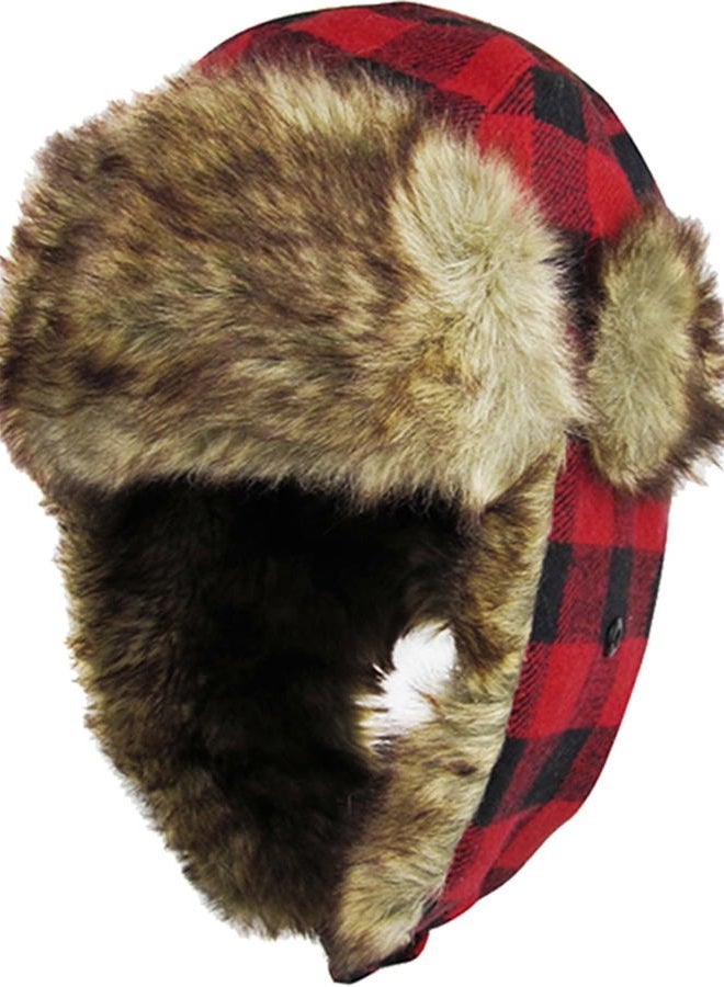 KBETHOS Lumberjack Plaid Aviator Trapper Hat Trooper Ear Flaps Ushanka Eskimo Bomber Russian Cold, 1. Red Black Plaid Trapper, One size - Image 1