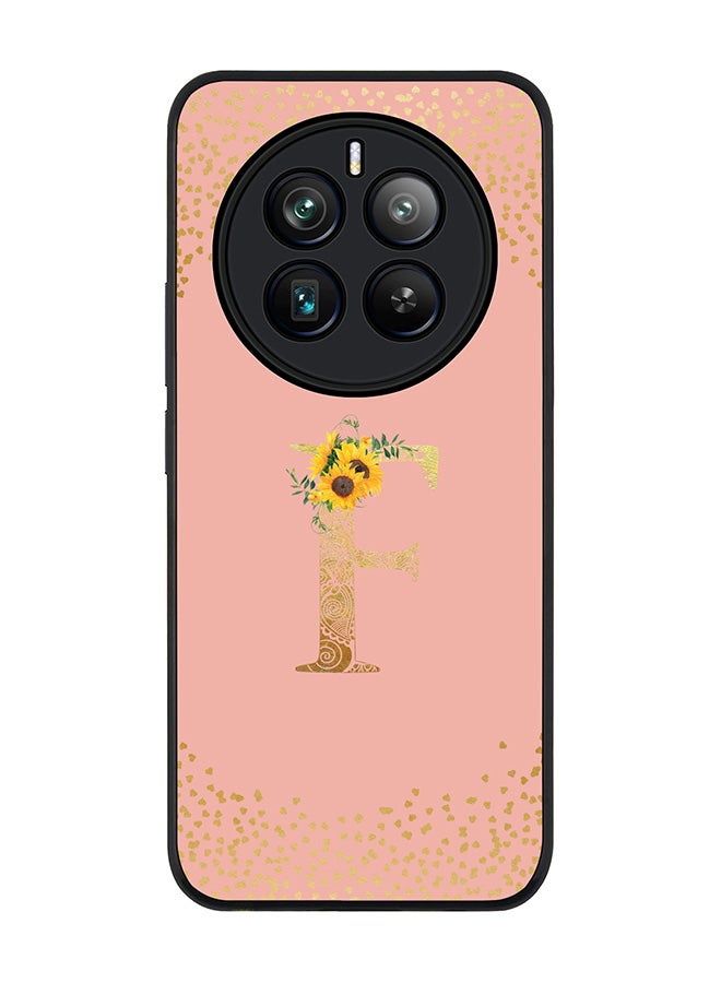 Stylizedd Rugged Black Edge Case for Realme 12 Pro / Realme 12 Pro Plus 5G, Custom Monogram Initial Letter Mandala Floral Alphabet-F (Rose Pink) - Image 1