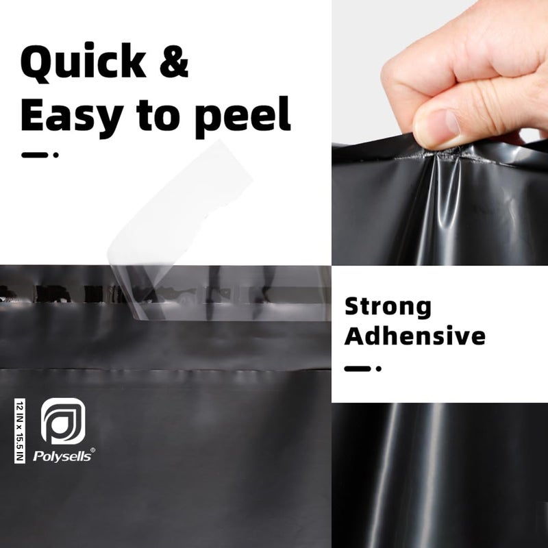 POLYSELLS 100 pcs 12x15.5 Inches Black Poly Mailers Shipping Envelopes, Strong Adhesive Sealing, Waterproof, and Tear-resistant Postal Mailing Bags for Clothing, Books, and Accessories - Image 3