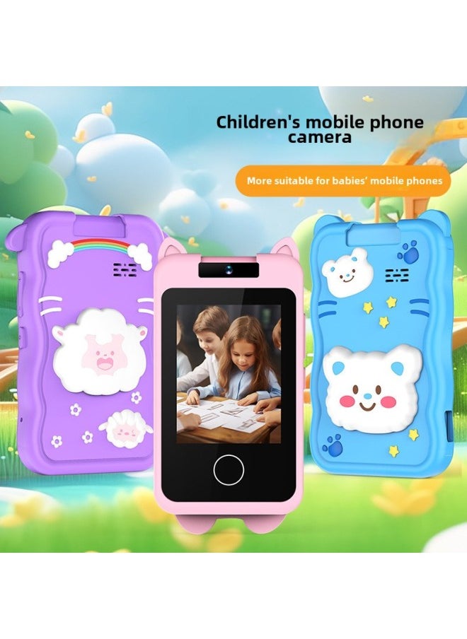 HD Children's Mobile Phone Digital Camera Flip SLR Photo Touch Early Education Educational Cartoon-Colour:Pink Meow+32g  - Image 2