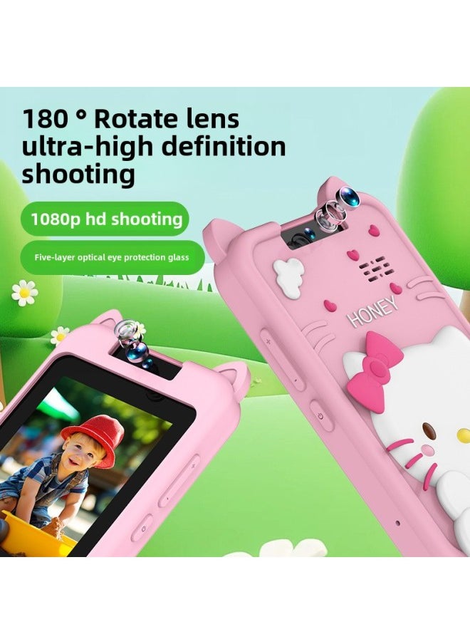 HD Children's Mobile Phone Digital Camera Flip SLR Photo Touch Early Education Educational Cartoon-Colour:Pink Meow+32g  - Image 4
