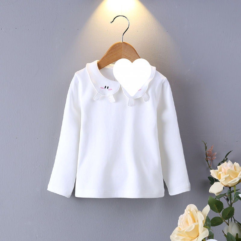 Doll Collar Bottoming Shirt T-Shirt Infant Girl Baby Cotton Baby Lapel 0-6 Years Old Long Sleeve T White Inner Wear - Image 4