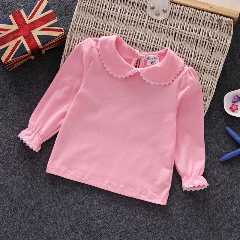 Doll Collar Bottoming Shirt T-Shirt Infant Girl Baby Cotton Baby Lapel 0-6 Years Old Long Sleeve T White Inner Wear - Image 1