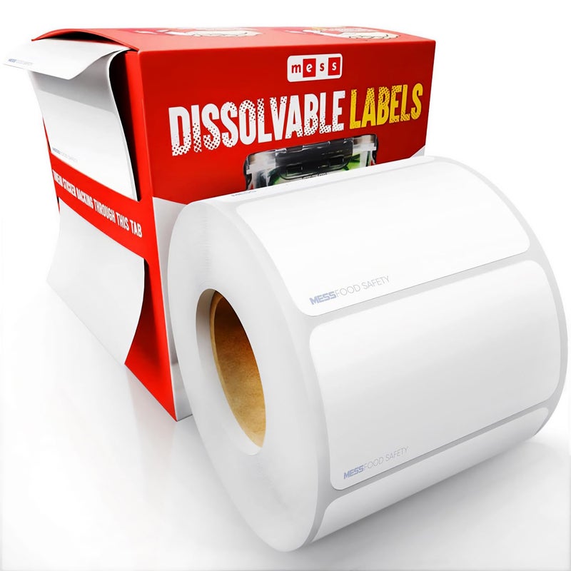 MESS Dissolvable Food Labels for Containers -Blank 500 1x2 Mason Jar Labels - Dissolvable Labels Work in 30 Seconds – Removable Freezer Labels for Food Containers - Canning Labels - Kitchen Stickers - Image 1
