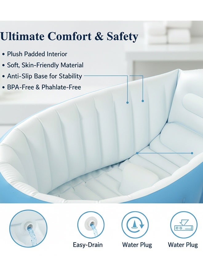 careX Portable Inflatable Baby Bathtub | Foldable Toddler Bath Tub for Home & Travel | Safe Newborn Bath Tub - Image 3