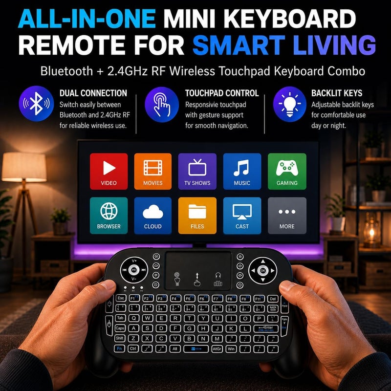 WirelessFinest Bluetooth + 2.4GHz RF Wireless Mini Keyboard Remote Control Touchpad Mouse Combo for Android TV Box Apple Smart TV Fire Stick PC Computer Laptop Window OS HTPC Theater Raspberry Pi Tablet + Backlit - Image 2