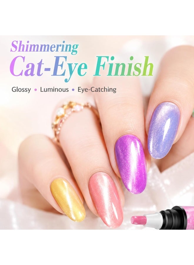 NovaCharm 6 Colors Fluorescent Cat Eye Nail Polish Pens, Water-Based Quick Dry No UV Lamp Needed Nail Set, Mini Shimmer Manicure Pens for Natural Nails & Press On Nails - Image 4
