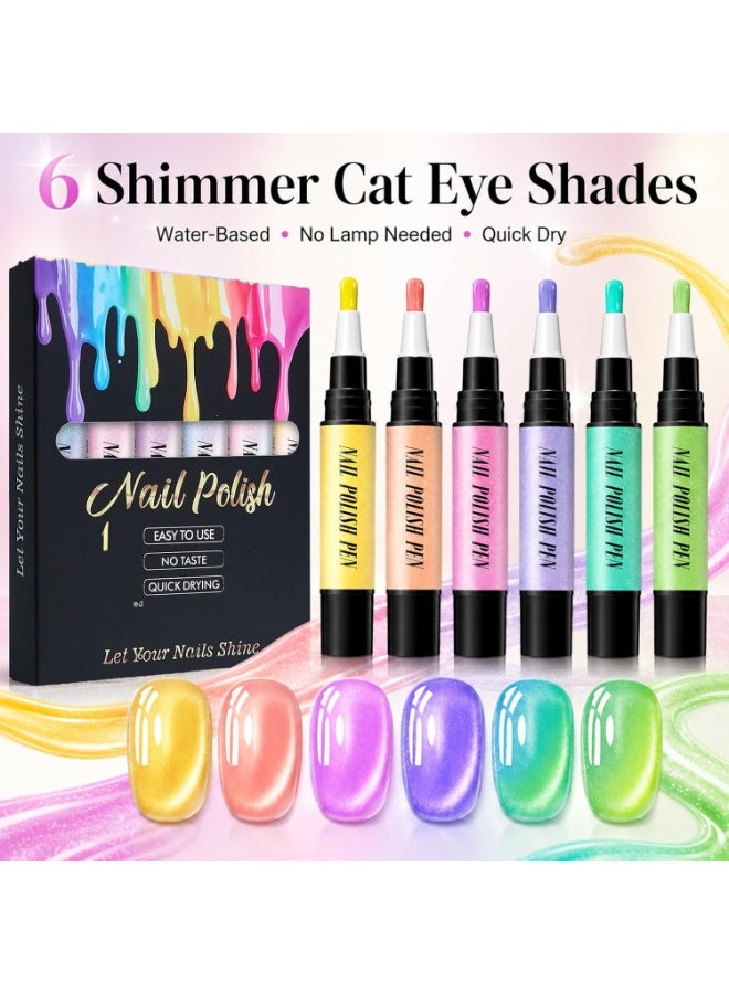 NovaCharm 6 Colors Fluorescent Cat Eye Nail Polish Pens, Water-Based Quick Dry No UV Lamp Needed Nail Set, Mini Shimmer Manicure Pens for Natural Nails & Press On Nails - Image 5