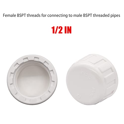 Tnuocke 10pcs 1/2" PVC Cap Fittings End Female Thread Pipe Plug Adapter for Sprinkler Cap, Plumbing, Pipe Repair and Modification - Image 2