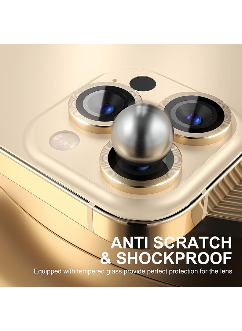 Theodor iPhone 13 Pro/ 13 Pro Max 3 Pcs Camera Lens Protector With 9H Tempered HD Glass Camera Cover Anti Scratch Aluminum Alloy Camera Ring, Desert Gold - Image 2