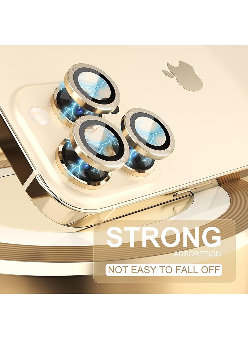 Theodor iPhone 13 Pro/ 13 Pro Max 3 Pcs Camera Lens Protector With 9H Tempered HD Glass Camera Cover Anti Scratch Aluminum Alloy Camera Ring, Desert Gold - Image 3