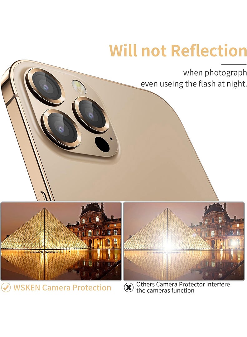 Theodor iPhone 13 Pro/ 13 Pro Max 3 Pcs Camera Lens Protector With 9H Tempered HD Glass Camera Cover Anti Scratch Aluminum Alloy Camera Ring, Desert Gold - Image 4