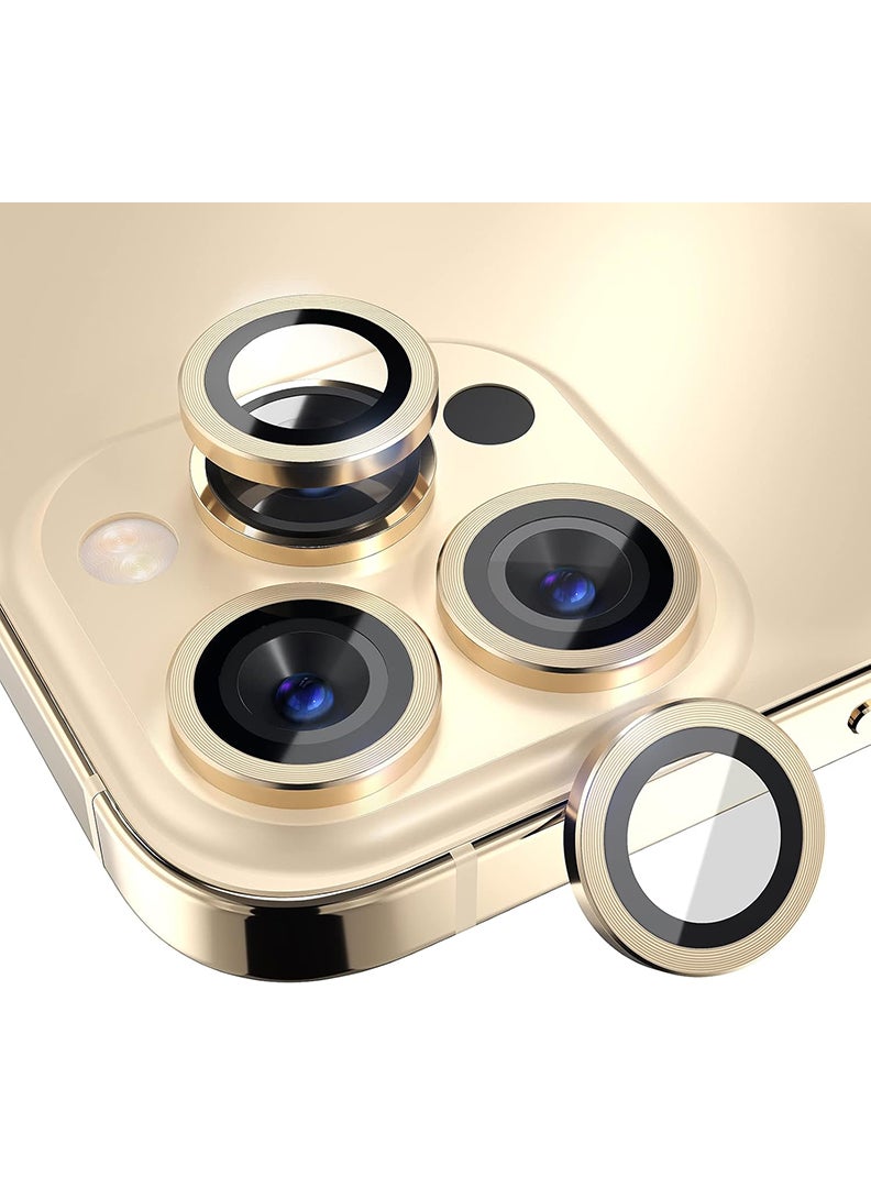 Theodor iPhone 13 Pro/ 13 Pro Max 3 Pcs Camera Lens Protector With 9H Tempered HD Glass Camera Cover Anti Scratch Aluminum Alloy Camera Ring, Desert Gold - Image 1