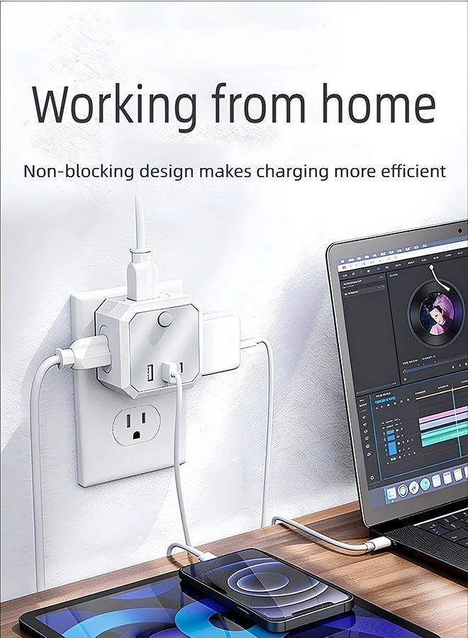 8-in-1 UK Multi Plug Adapter with Fast Charge, 4 AC Outlets & 4 USB Charging Ports (3 USB-A + 1 USB-C), 3.4A Total Output, Compact Travel Essentials for Cruise Home Office (White) - Image 2