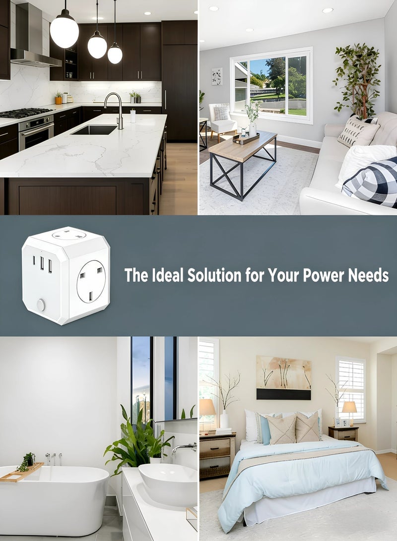 8-in-1 UK Multi Plug Adapter with Fast Charge, 4 AC Outlets & 4 USB Charging Ports (3 USB-A + 1 USB-C), 3.4A Total Output, Compact Travel Essentials for Cruise Home Office (White) - Image 3